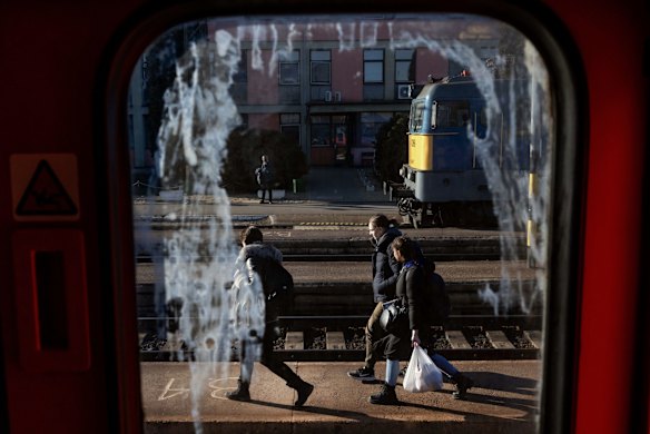 Refugees arrive at the train station as they flee Ukraine, in Zahony, Hungary. Hungary has become the second-most-popular destination for the refugees after the Russian invasion.