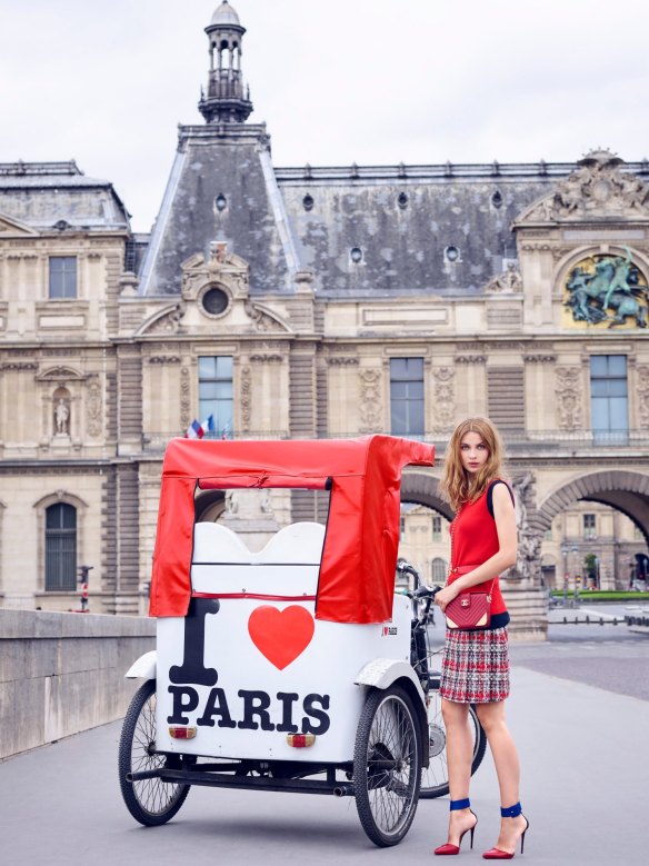 Gucci knit top, $975, and belt, $795. Gucci skirt, $925, from Net-a-Porter. Chanel bag, $7440. Christian Louboutin “Harler” shoes, $1395.