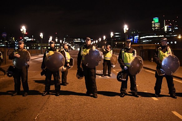 Police at the scene at Southwark Bridge after an attack on London Bridge.
