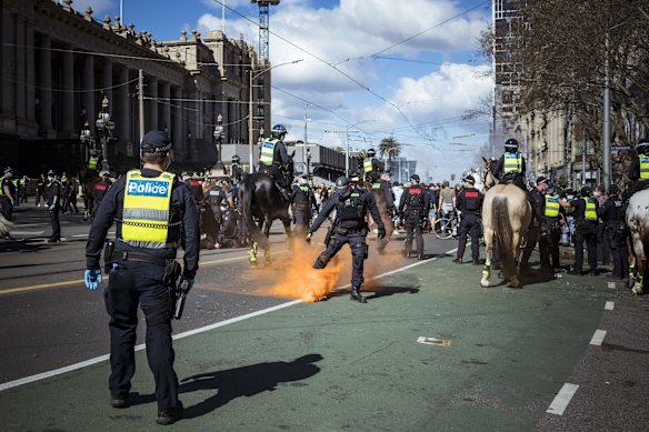 Victoria Police said they will conduct further investigations into people setting off flares during Saturday’s anti-lockdown protests.
