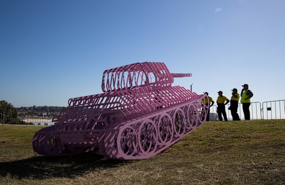 David Cerny's work, 'Pinktank Wrecked', at Sculpture by the Sea, in Sydney.