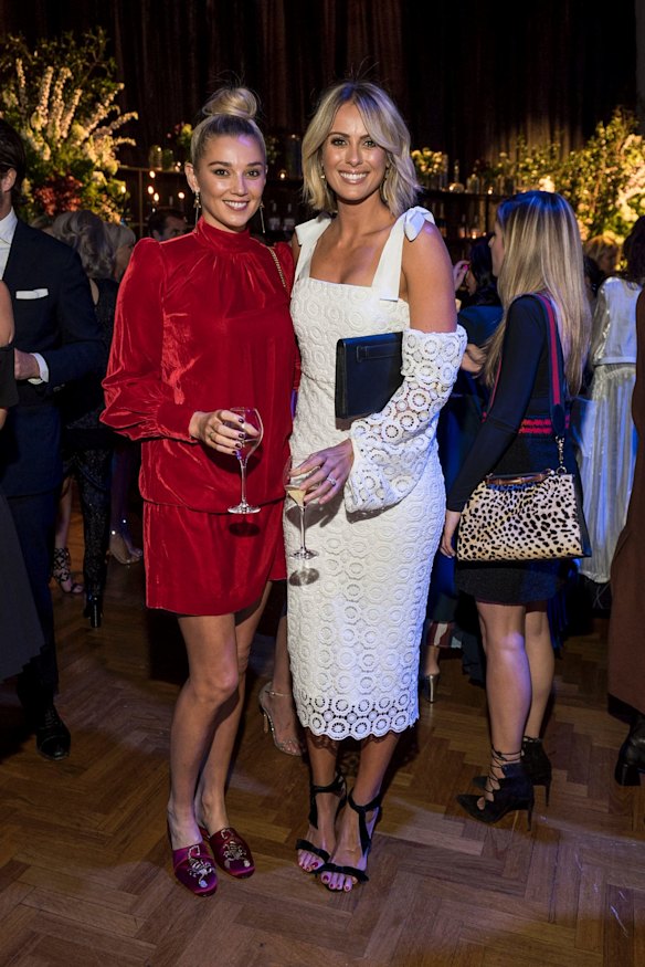 Meet the in-laws: Karl Stefanovic's girlfriend Jasmine Yarbrough (L) and Channel Nine's Sylvia Jeffreys (R), who is married to Peter Stefanovic, mingle at the David Jones Spring Summer 2017 launch on Wednesday, August 9, On Seven, David Jones. 