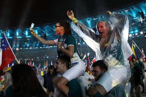 Members of Team Australia take part during the 'Heroes of the Games' segment during the Closing Ceremony on Day 16 of the Rio 2016 Olympic Games.