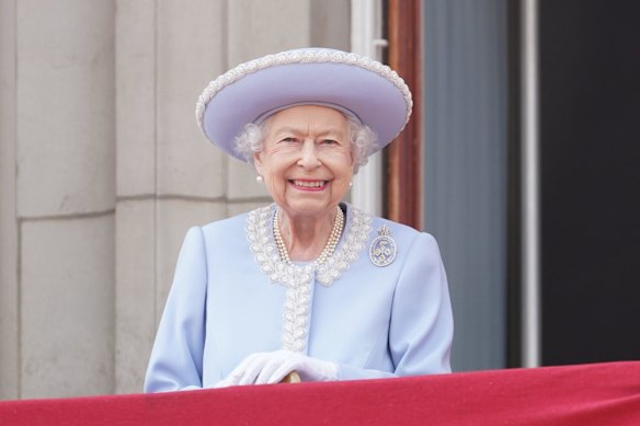Queen Elizabeth on the balcony of Buckingham Place after the Trooping the Colour ceremony in London.