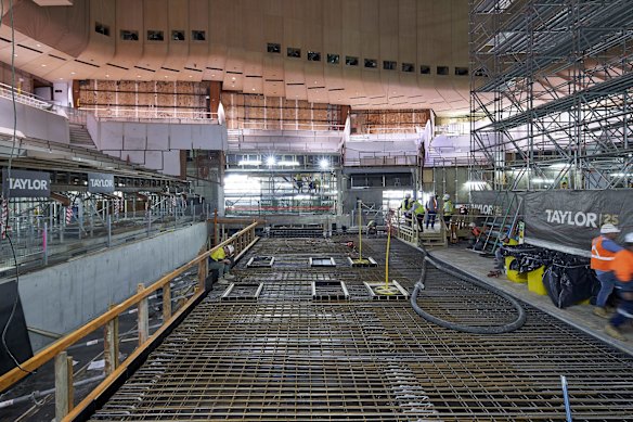 Construction of the concourse leading to the refurbished concert hall.