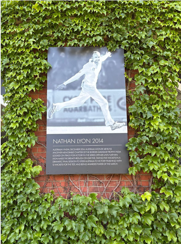Nathan Lyon’s image on the ‘Avenue of Honour’ at the Adelaide Oval.