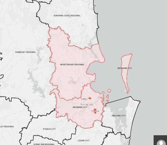 The Brisbane City and Moreton Bay council areas where hospitals and aged-care facilities were closed to visitors from noon on Friday.