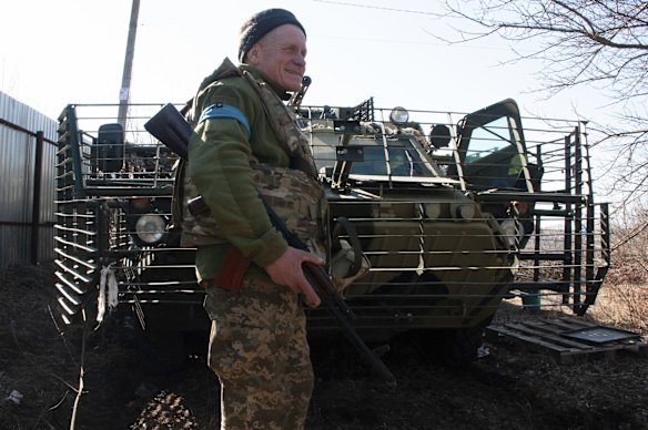 A Ukrainian serviceman near Kharkiv.