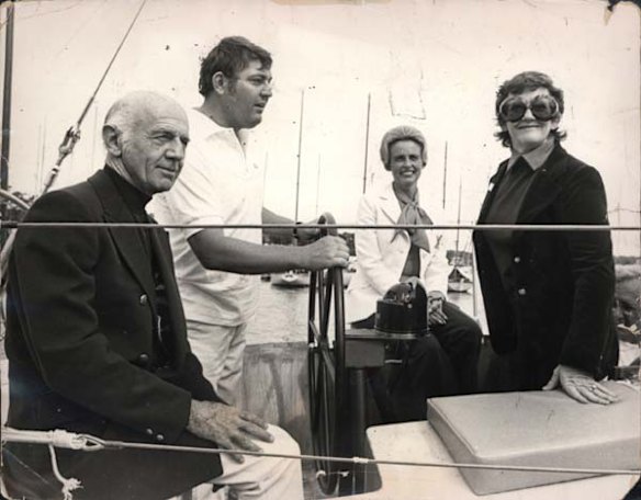 Alan and Eileen Bond, and William and Sonia McMahon on Bond's boat in 1972.