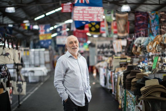 Phil Cleary last week at the Queen Victoria Market, announcing he would run for lord mayor. He may be ineligible.