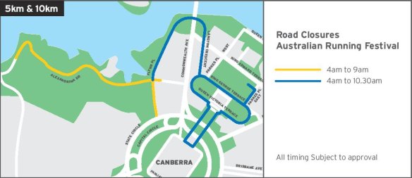 These Canberra roads will be closed on Saturday for the 5km and 10km events at the Australian Running Festival.