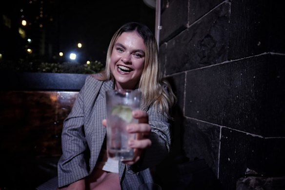 Katie Rowe enjoying end of lockdown drinks at the Captain Melville pub in Melbourne