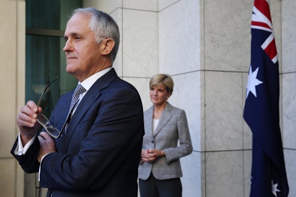 Prime Minister Malcolm Turnbull announced his new ministry with Julie Bishop at Parliament House in Canberra.