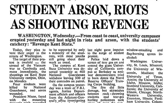 Article on aftermath of Kent State killings from Sydney Morning Herald on May 7, 1970