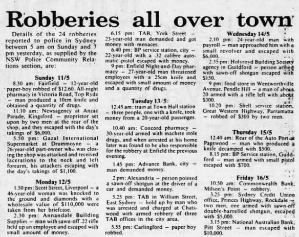 The robbery of the National Bank on Pitt Street on Friday, May 16 1986 rounded out a particularly busy week for Sydney's armed bandits. 