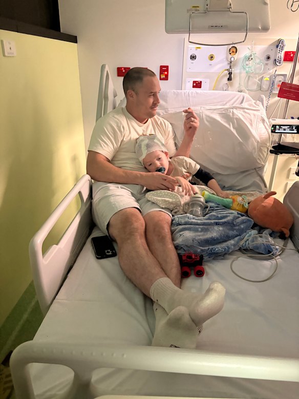 Jason with Sonny at the Queensland Children’s Hospital.