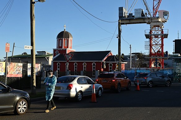 Drive through Covid testing in central Blacktown.