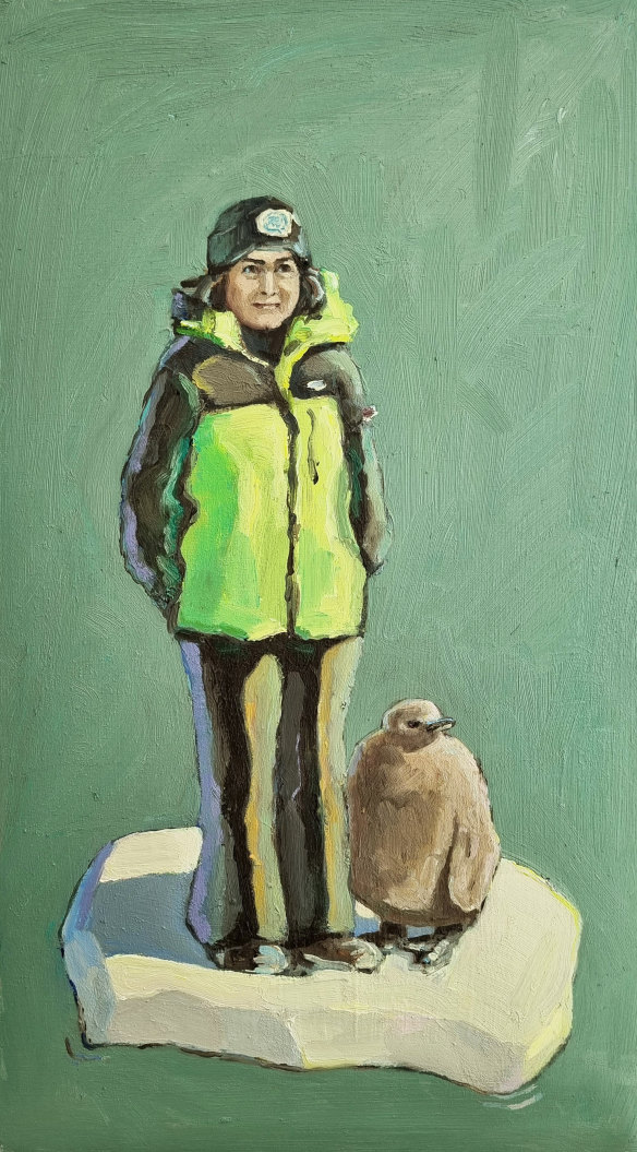 Jane Guthleben’s portrait of photographer Leila Jeffreys with penguin.