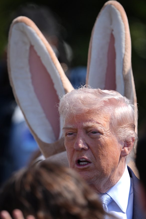 Trump participates in the White House Easter Egg Roll on Monday.
