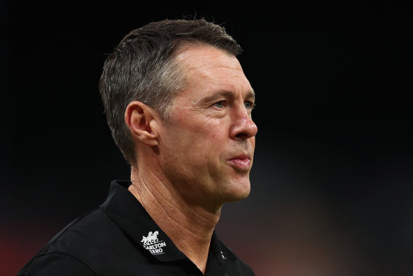 Back to work: Collingwood coach Craig McRae remains upbeat amid a winless start to the season.