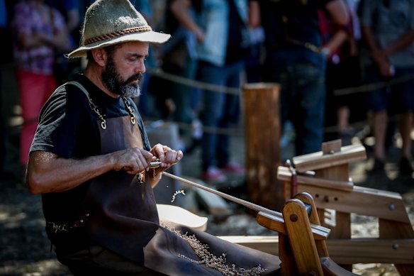 The Lost Trades Fair at Kyneton Racecourse. Chair maker Glen Rundell.
