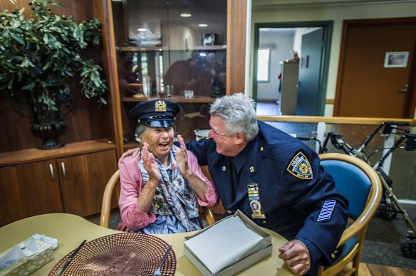 Uniting Care Mirinjani retirement village has granted a lifelong wish for resident Berenice Benson to meet a real New York city cop (something she mentions every tine she gets into the facility lift featuring a poster of the New York skyline). NYPD Detective Howard Shank was glad to accommodate. 