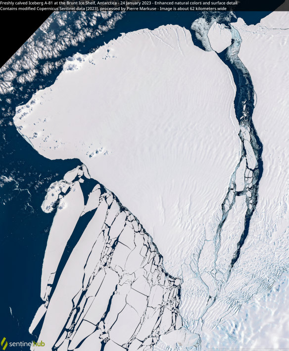 An iceberg that broke off the Brunt Ice Shelf in Antarctica. 

