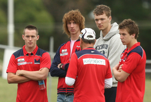 Melbourne’s new recruits, including Tom Scully (far left), in 2009.