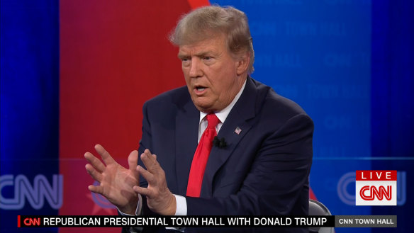 Donald Trump at a raucous town hall broadcast live on CNN.