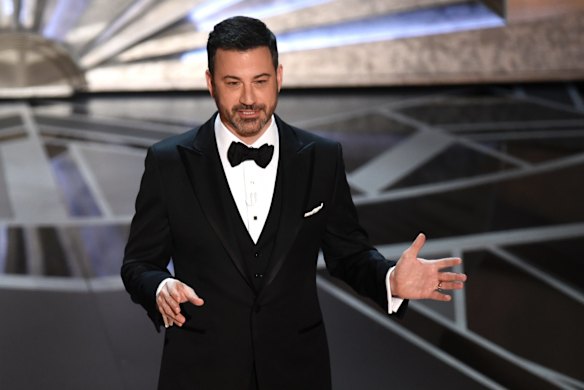 Host Jimmy Kimmel on stage at the Oscars.