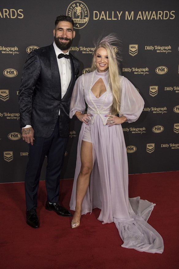 James Tamou and Brittney arrive on the red carpet at the Dally M Awards.