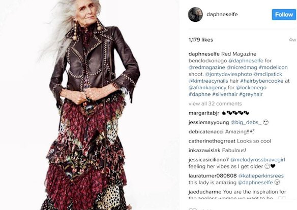 Daphne Selfe, is probaly one of Britain's msot famous older models at 88 and is still in demand. She interrupted her successful modelling career in her 20s to have children and resumed work again at 70.