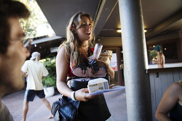 Schoolie Talani Tombs from Freshwater Senior Campus breaks her shoe before the night begins.