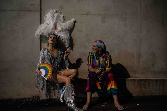 Participants march in the annual Gay and Lesbian Mardi Gras parade at the Sydney Cricket ground in Sydney.