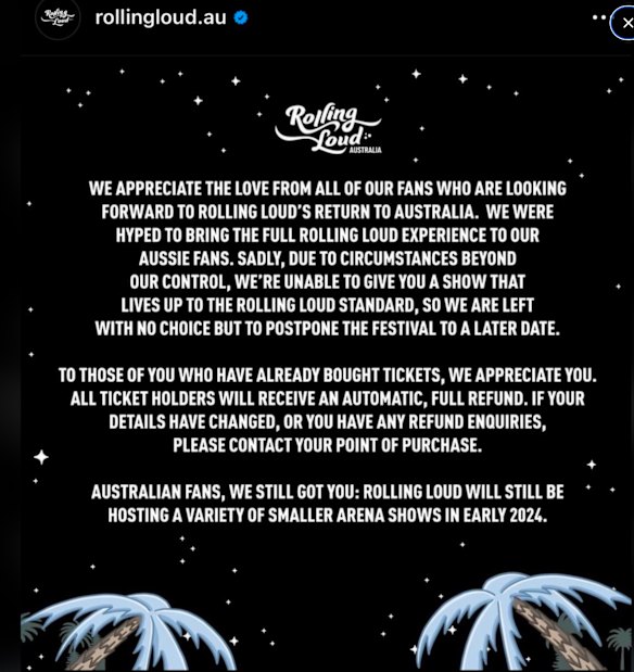 La publicación de noviembre de 2023 que anunciaba un festival previsto para 2024 no se publicó. 