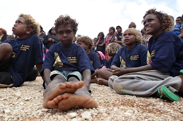 Children from Oak Valley Aboriginal School. The concert in Watson is the highlight of many performances across Australia on the Indian Pacific Outback Christmas Train. 