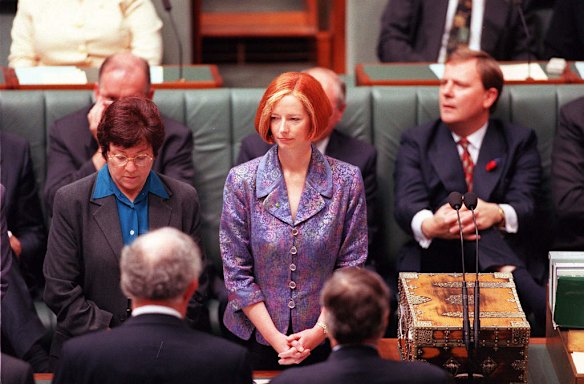 The new member for Lalor Julia Gillard  gets sworn in as a member of the house of Representatives. 1998