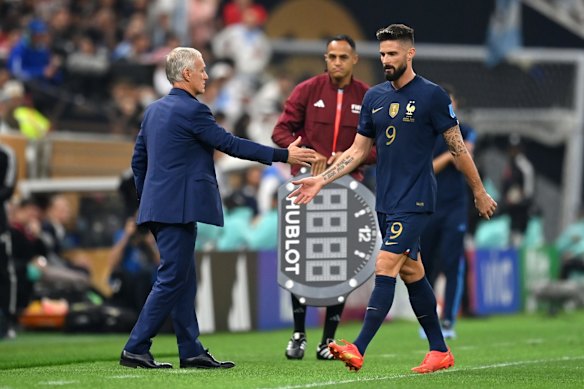 Didier Deschamps rings the changes for France, taking Olivier Giroud off before half-time.