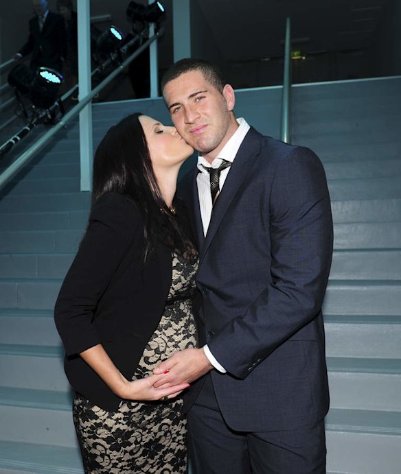 Meninga Medal presentation night at the AIS Arena in Canberra. Raiders player Joel Thompson and wife Amy.