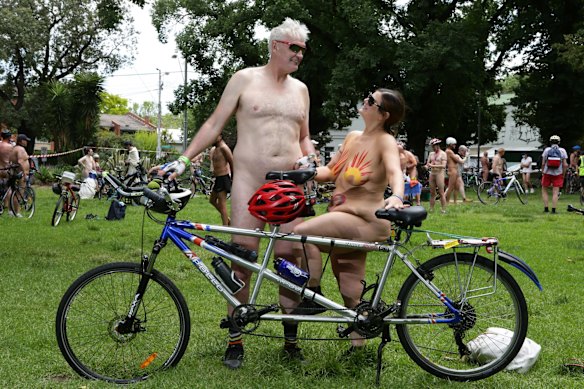 Doug and Michelle were the only tandem cyclists to take part in the 2021 Naked Bike Ride.