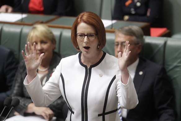 Prime Minister Julia Gillard speaks during a motion of no confidence at Parliament House.