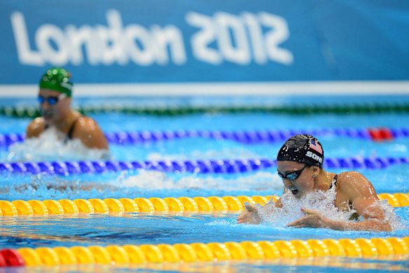 US swimmer Rebecca Soni competes in the women's 200m breaststroke final.