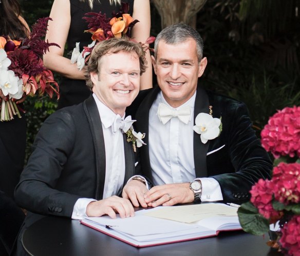 Duncan Peerman and Paul Zahra make it official on their wedding day.