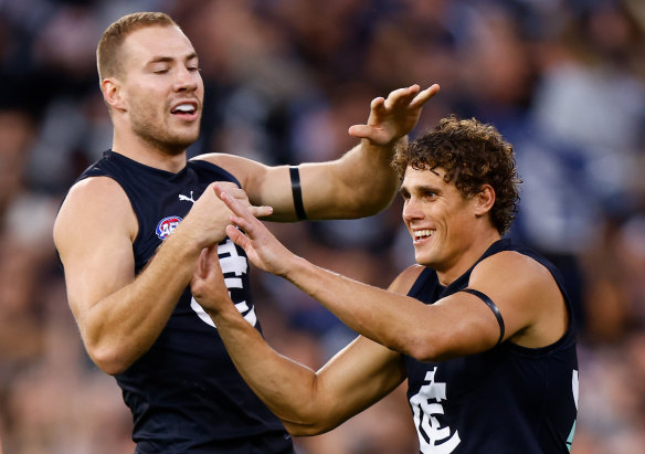 Double act: The Blues hope Harry McKay and Charlie Curnow can be the twin forward towers in a premiership side.