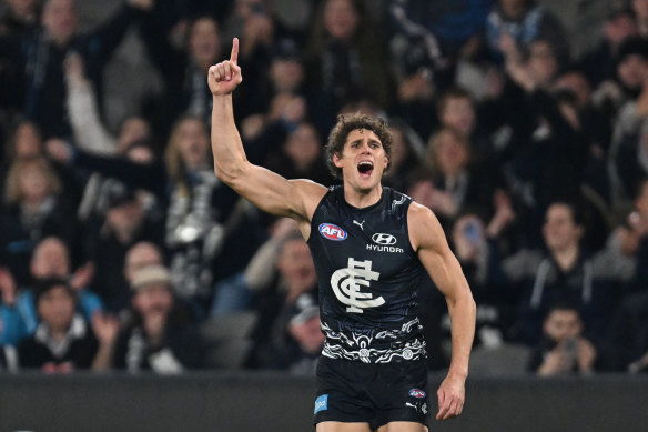 Power games: The athletic Charlie Curnow will give Port Adelaide’s defensive spine much to think about on Thursday night.