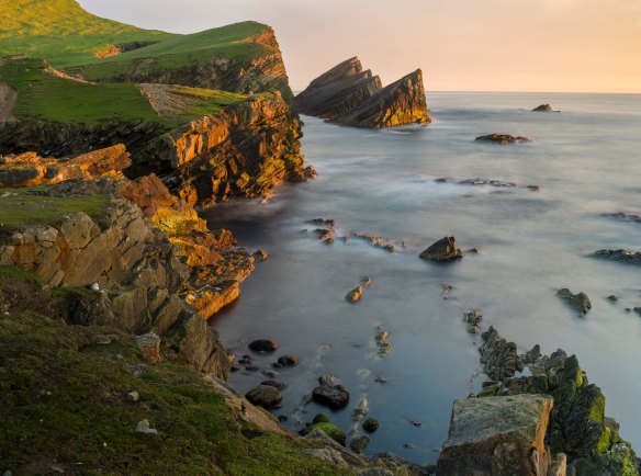 Hiking along Foula’s sea cliffs is splendid.