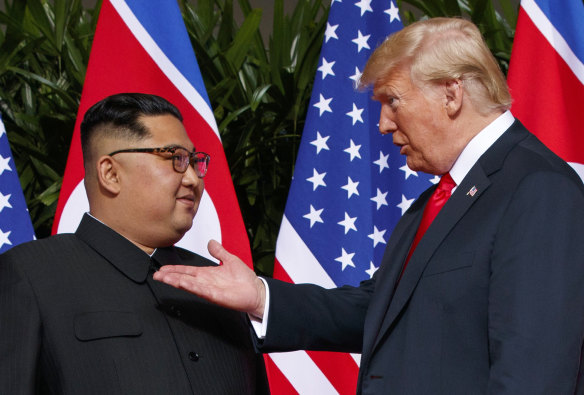 North Korean leader Kim Jong-un with US President Donald Trump.