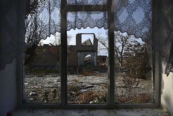 A view from a school window in Bilozirka that was used by the Russian forces as a base. They shelled the school when they fled the village. Bilozirka was liberated in March from Russian occupation, but continues to be under constant threat of return fire from Russians as the Ukrainian forces continue the southern counter-offensive to liberate the Mykolaiv and Kherson Oblasts. 