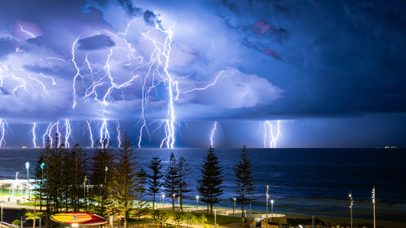 Perth photographer Steve Yanev's shot of lightning over Scarborough, titled 'Glorious Nature at its Best'. 