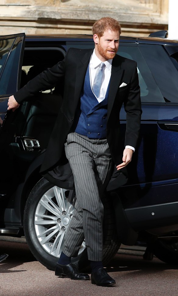 Britain's Prince Harry arrives for the wedding of Princess Eugenie of York and Jack Brooksbank.